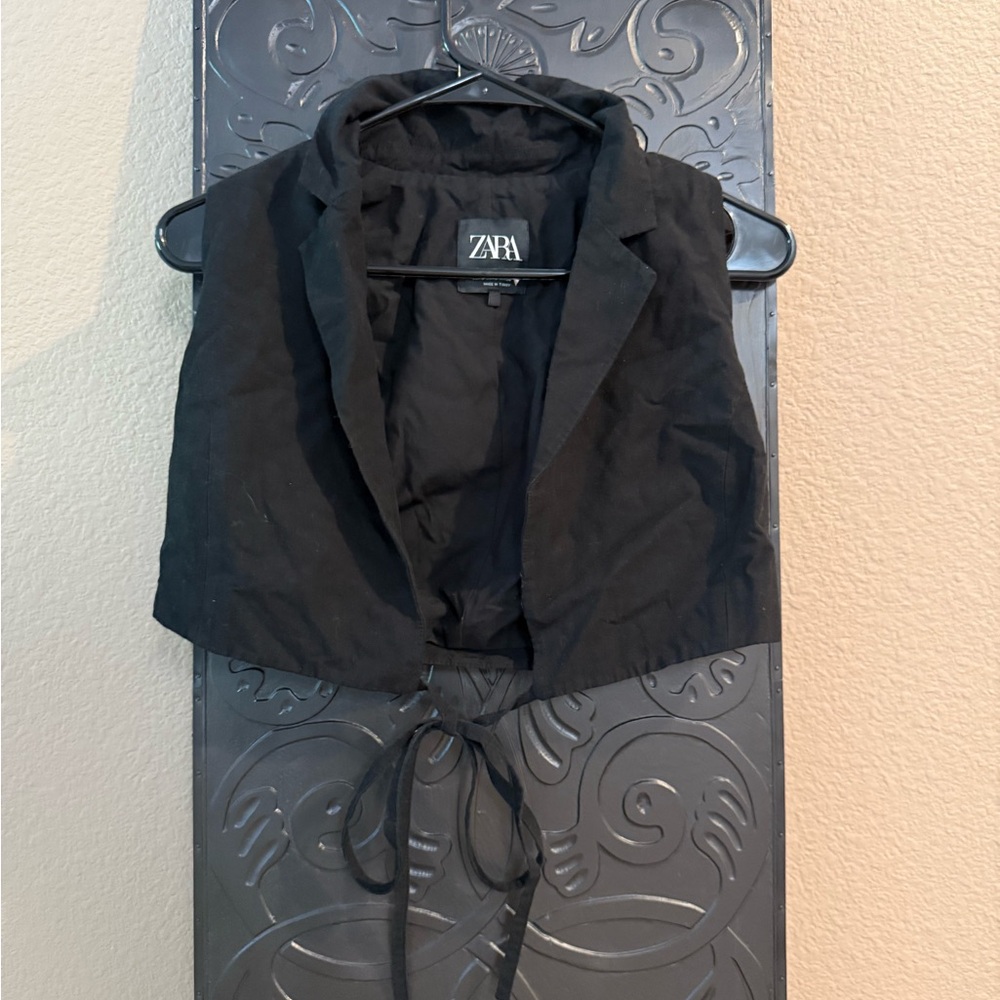 Zara Black Tie Linen Vest